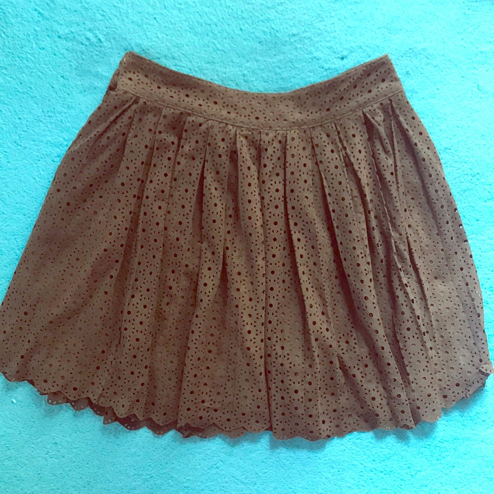 Pleated Eyelet Suede Fossil Skirt